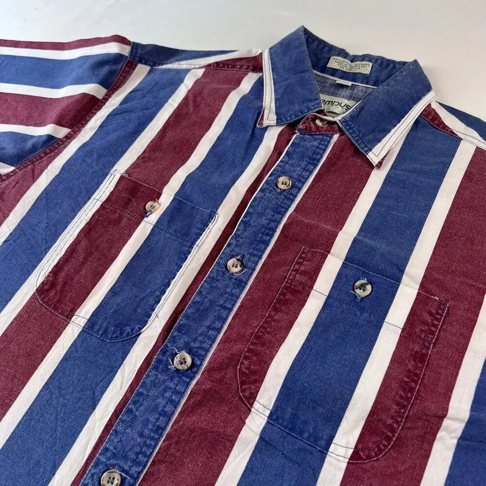 Campus Vintage Western Shirt Boys Size Large 14-16 Red White Blue Button Down